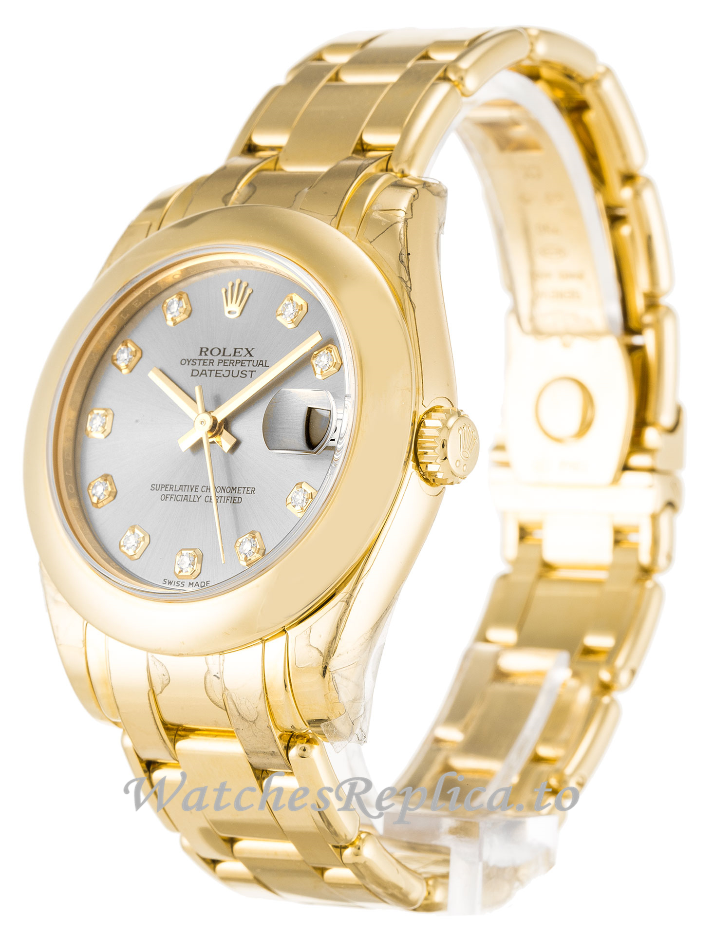 Rolex Pearlmaster Silver Diamond Dial 81208-31 MM - WatchesReplica.is