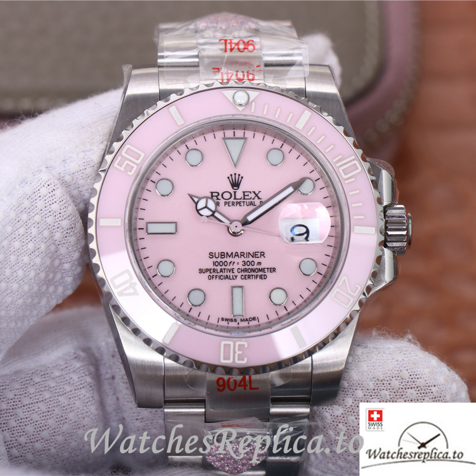 Swiss Rolex Submariner Replica Stainless steel strap 40MM Pink Dial - WatchesReplica.is