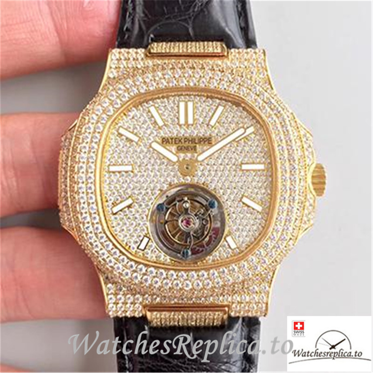 Swiss Patek Philippe Nautilus Jumbo Replica 5711 Black Strap 40MM - WatchesReplica.is