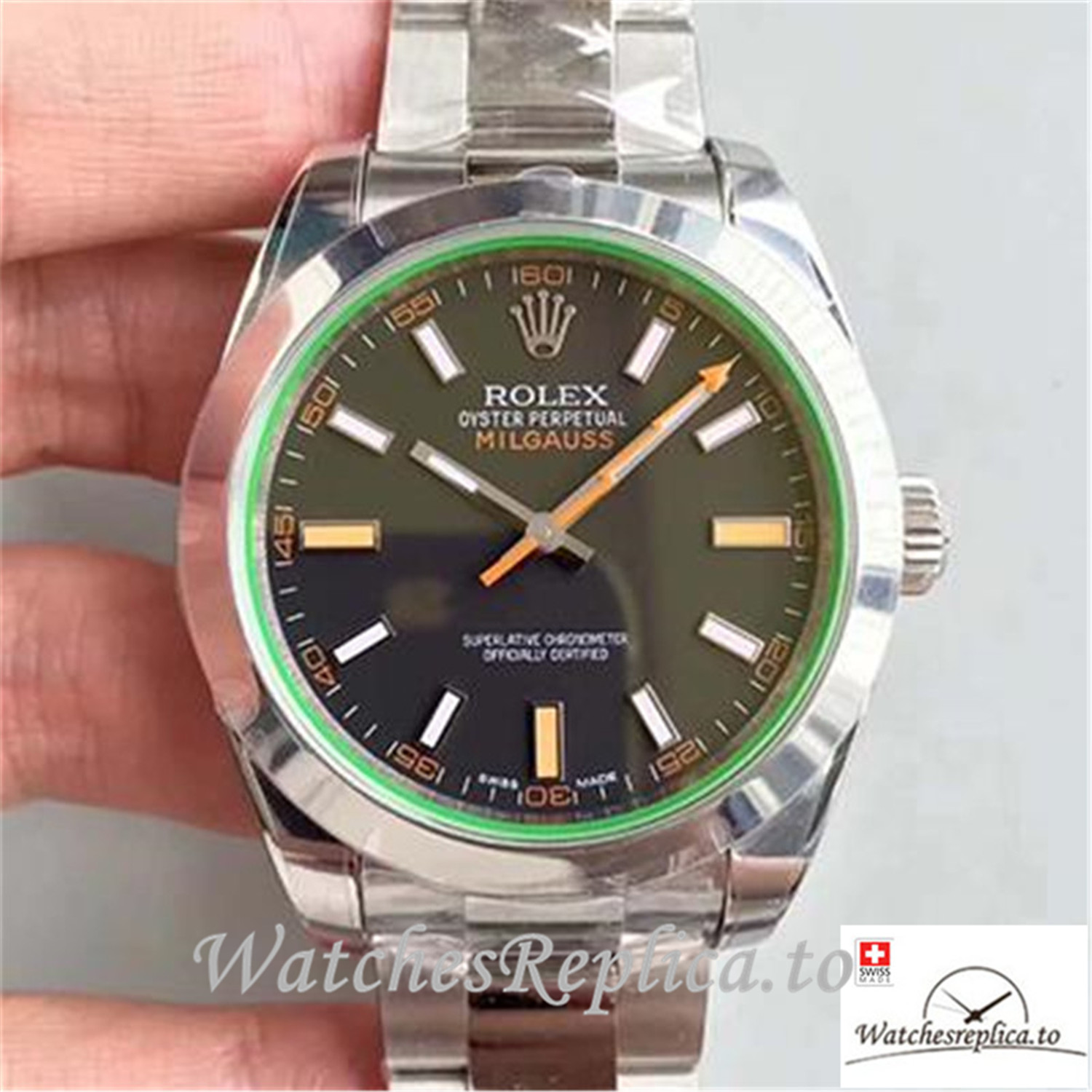 Swiss Rolex Milgauss Replica 116400GV Silver Bezel 40MM - WatchesReplica.is