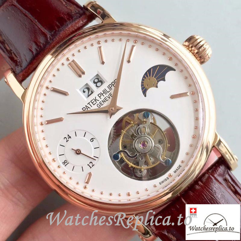 Swiss Patek Philippe Tourbillon Moonphase 24H Power Reserve Replica Brown Strap 42MM - WatchesReplica.is