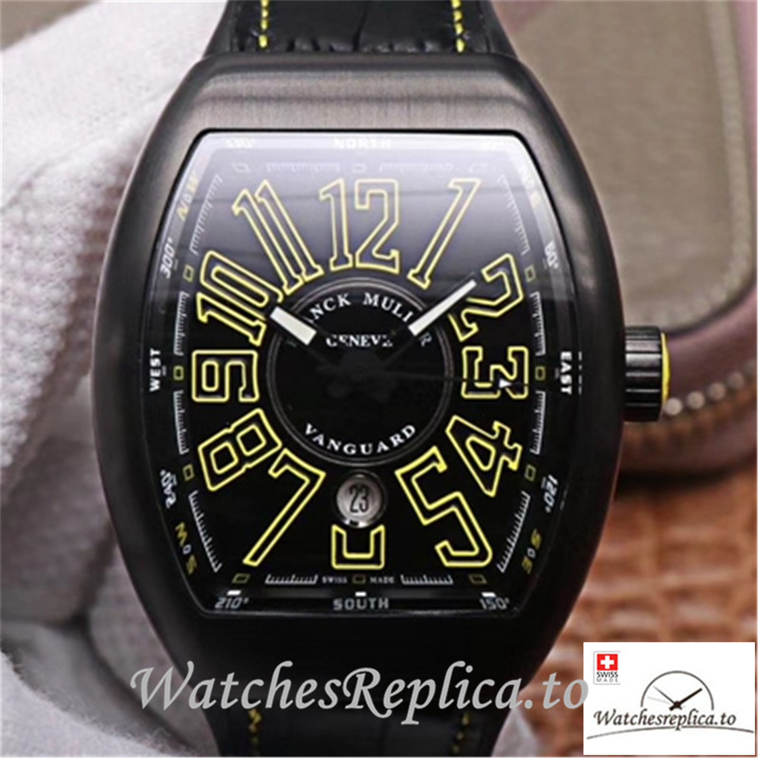 Swiss Franck Muller Vanguard Replica V.45.SC.DT.TT.NR.BR.JA Black Strap 45MM - WatchesReplica.is