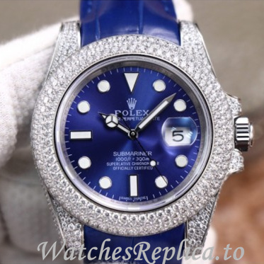 Swiss Rolex Submariner Replica Leather strap 40MM - WatchesReplica.is