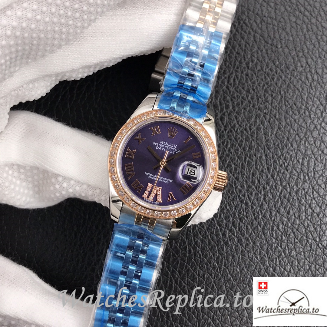 Swiss Rolex Datejust Replica 279174 Stainless steel strap 28MM Purple Dial Diamonds - WatchesReplica.is