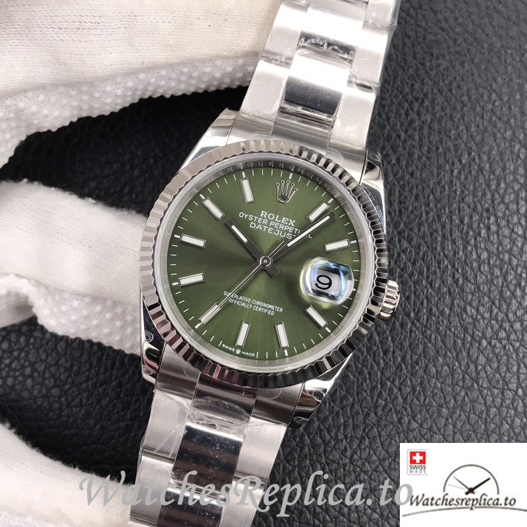 Swiss Rolex Datejust Replica Stainless steel strap 36MM Green Dial Sticks Marks - WatchesReplica.is