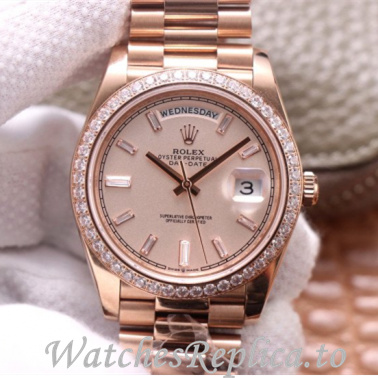 Swiss Rolex Day Date Replica 228345 Rose Gold strap 40MM - WatchesReplica.is