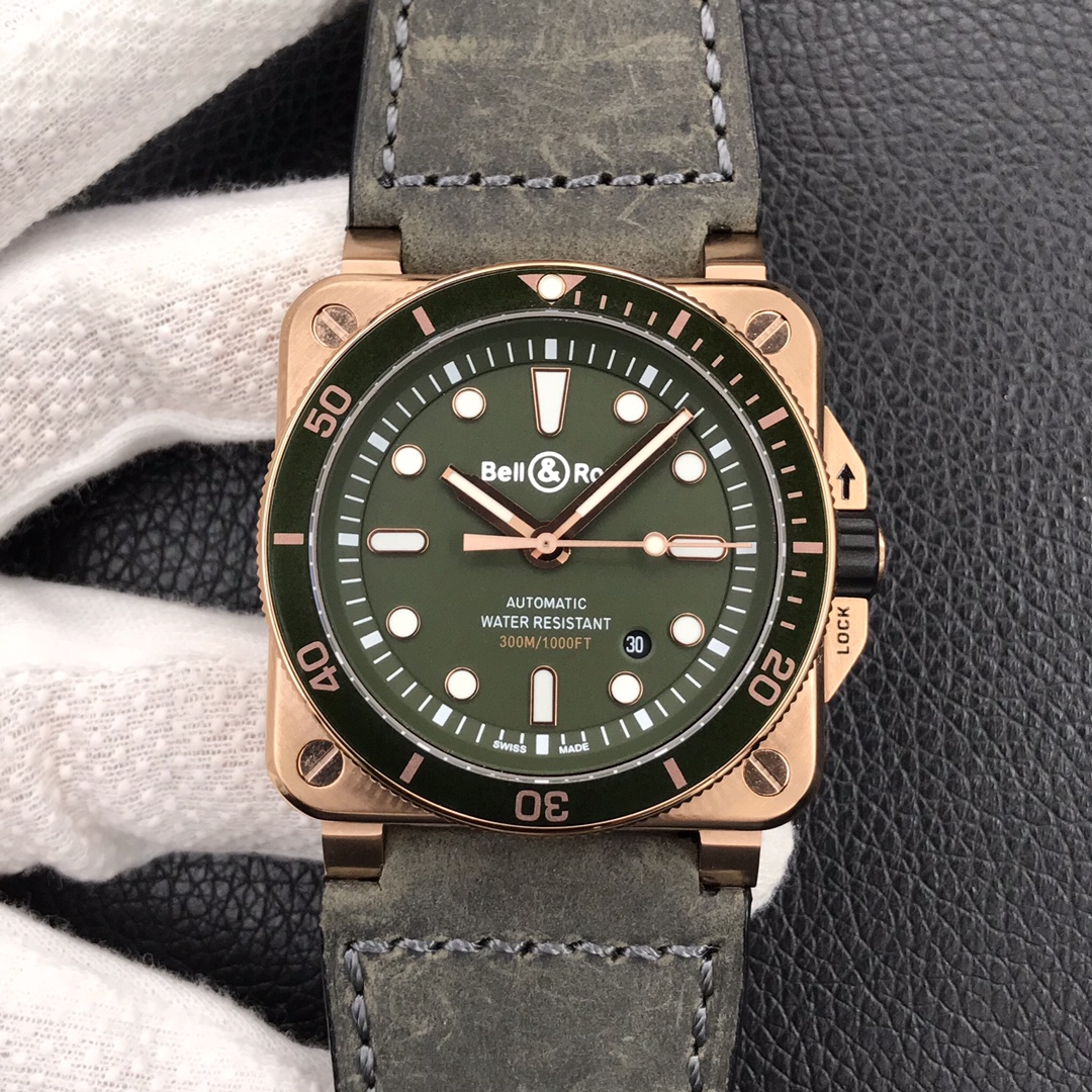 Bell Ross Replica BR 03 BR0392-CAMO-CE/SRB Leather strap 42MM - WatchesReplica.is