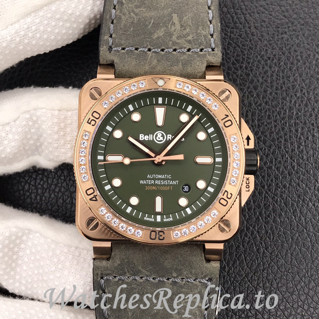Bell Ross Replica BR 03 BR0392-D-G-BR/SCA Leather strap 42MM - WatchesReplica.is