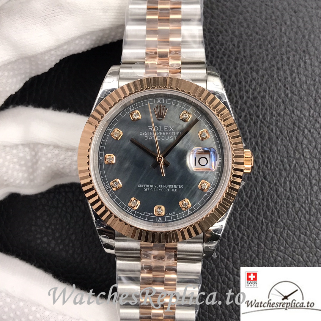 Swiss Rolex Datejust Replica Stainless steel strap 41MM Mother of pearl Dial - WatchesReplica.is