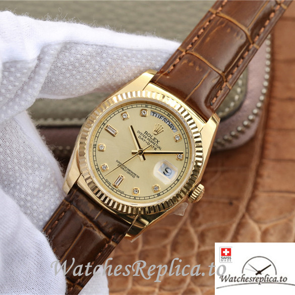 Swiss Rolex Day-Date Replica 118138 Leather strap 36MM - WatchesReplica.is