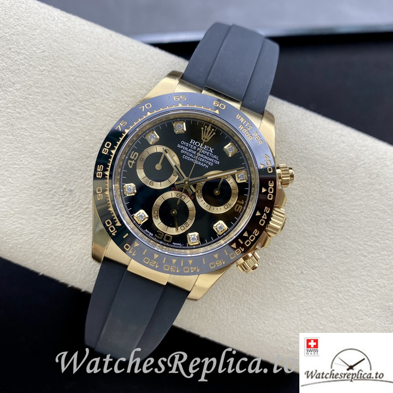 Swiss Rolex Daytona Replica Rubber strap 40MM Diamonds Mareks Yellow Gold Case - WatchesReplica.is