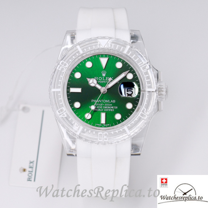 Swiss Rolex Submariner Replica Rubber strap 40MM PHANTOMLAB&ROLEX Green Dial - WatchesReplica.is