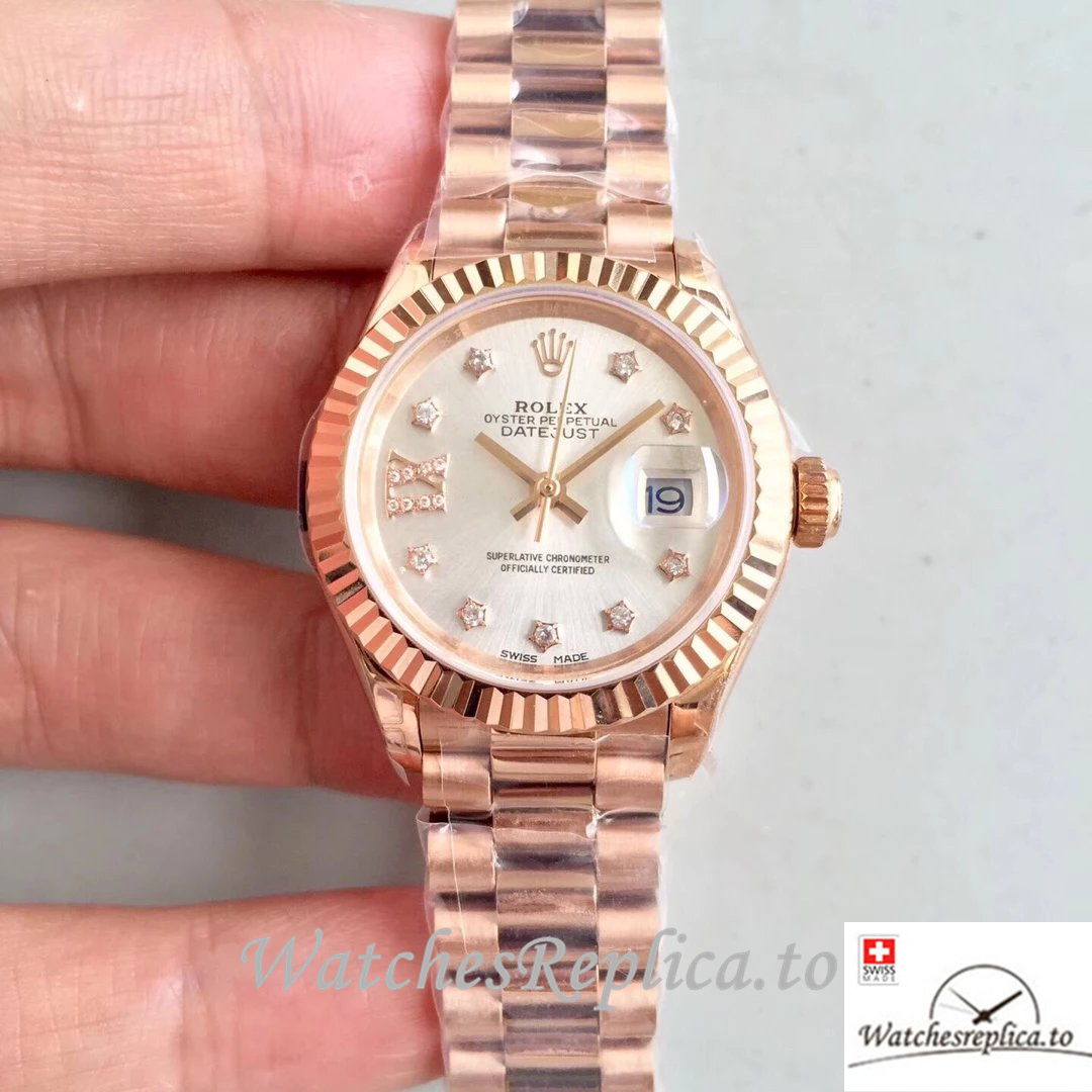 Swiss Rolex Datejust Replica 279175 Rose Gold strap 28MM - WatchesReplica.is