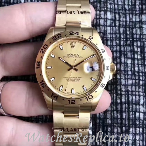 Swiss Rolex Explorer Replica Yellow Gold strap 42MM - WatchesReplica.is