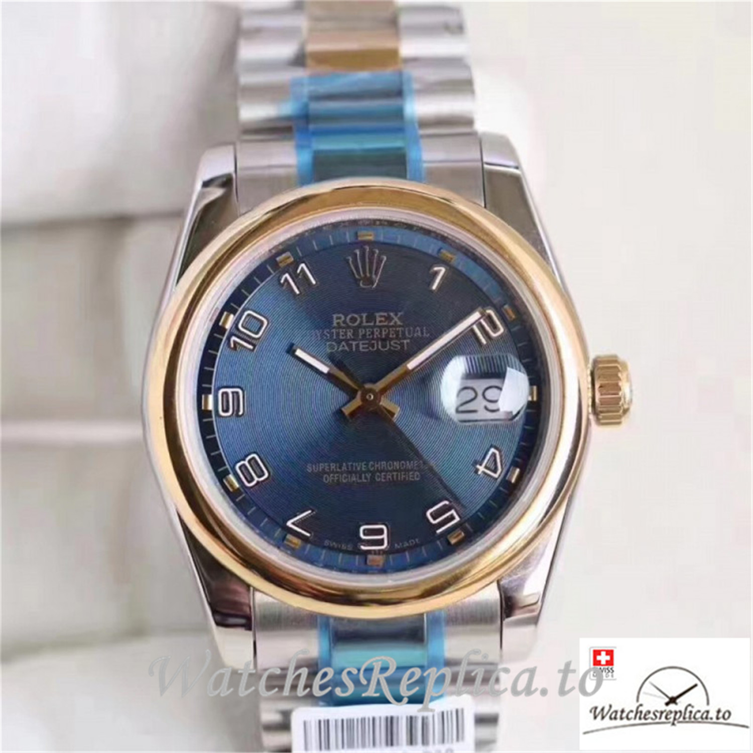 Swiss Rolex Datejust Replica 116203 Yellow Gold Bezel 36MM - WatchesReplica.is