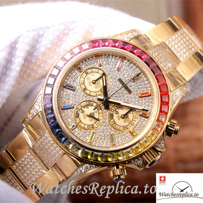 Swiss Rolex Daytona Replica 116598RBOW Yellow Gold strap 40MM - WatchesReplica.is