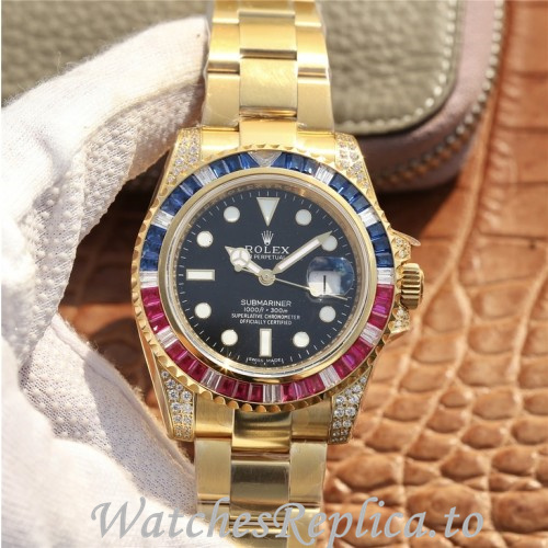 Swiss Rolex Submariner Replica 116610 Yellow Gold strap 40MM - WatchesReplica.is