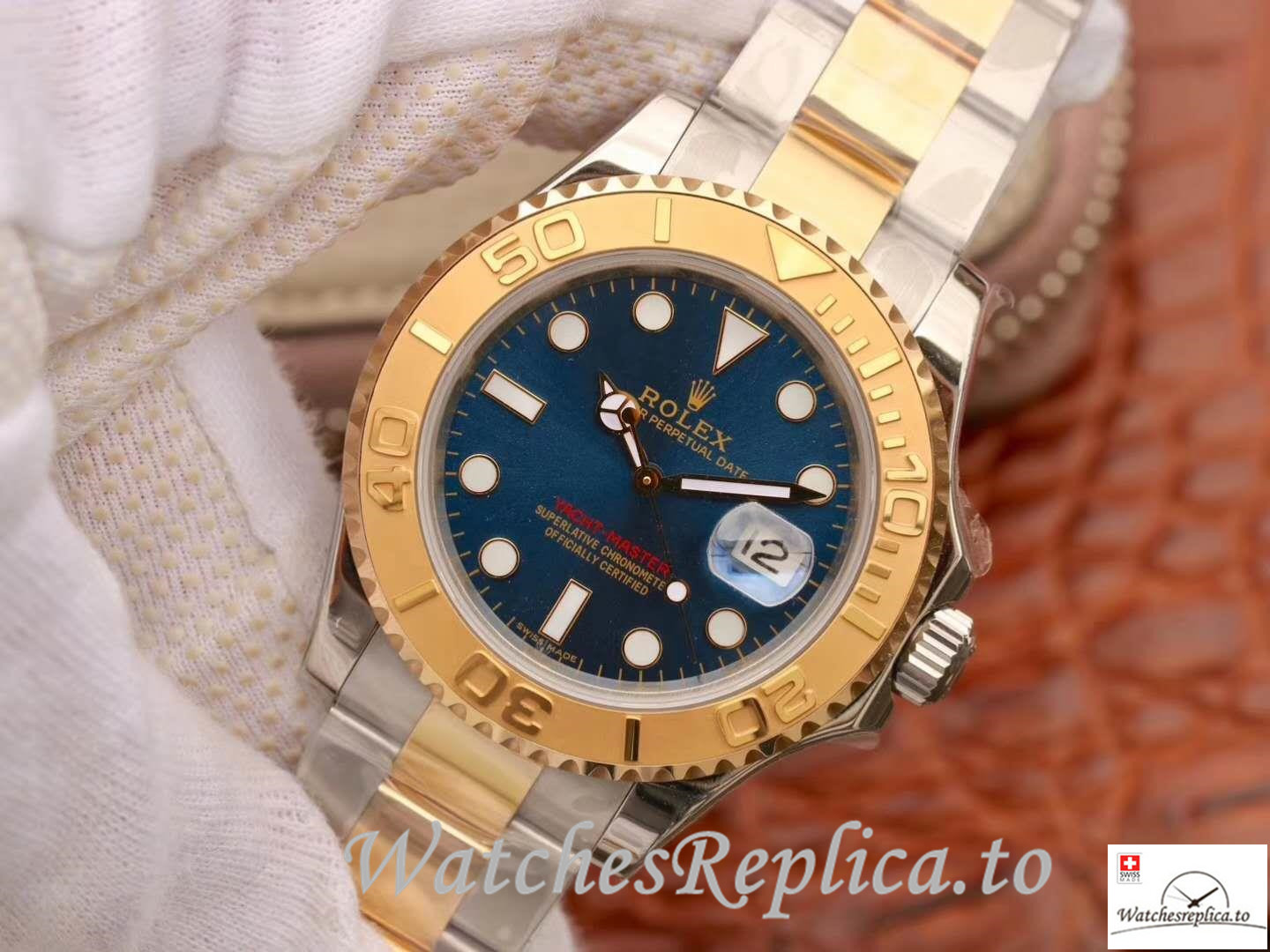 Swiss Rolex Yacht Master Replica 116623 Gold Bezel 40MM - WatchesReplica.is