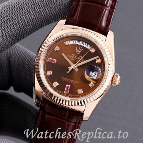 Swiss Rolex Day Date Replica 118139 Leather strap 36MM - WatchesReplica.is