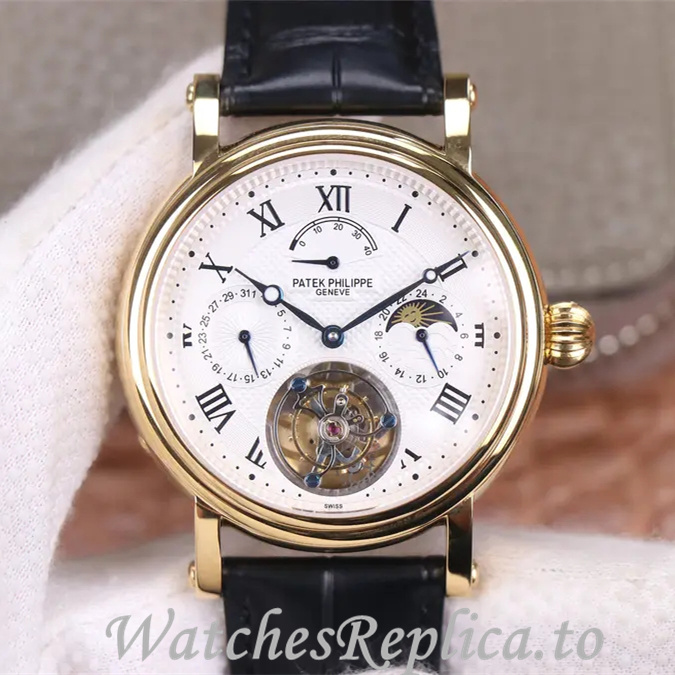 Patek Philippe Replica Complications Leather strap 42MM - WatchesReplica.is