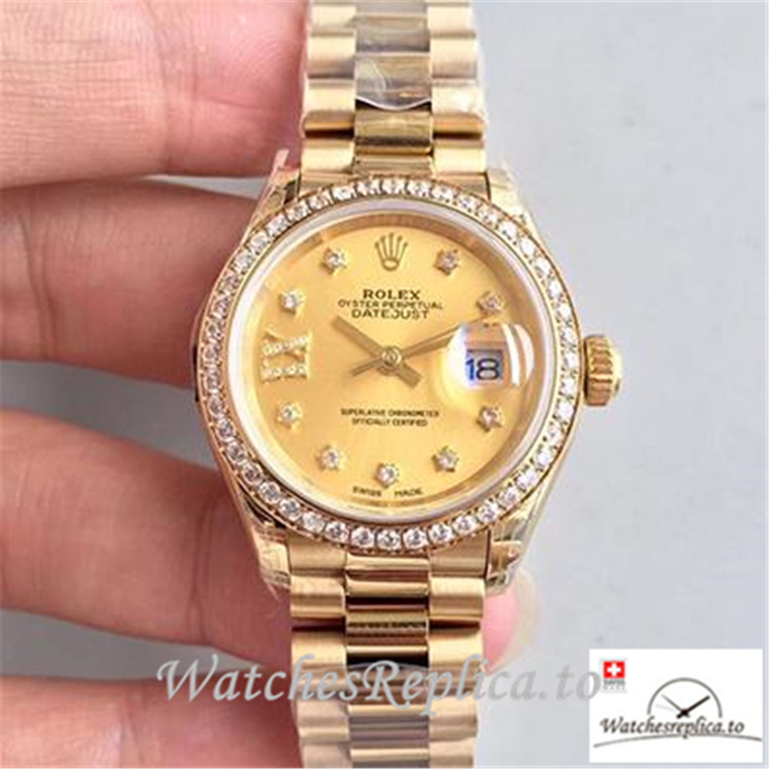 Swiss Rolex Datejust Replica 279138 Yellow Gold Dial 28MM - WatchesReplica.is