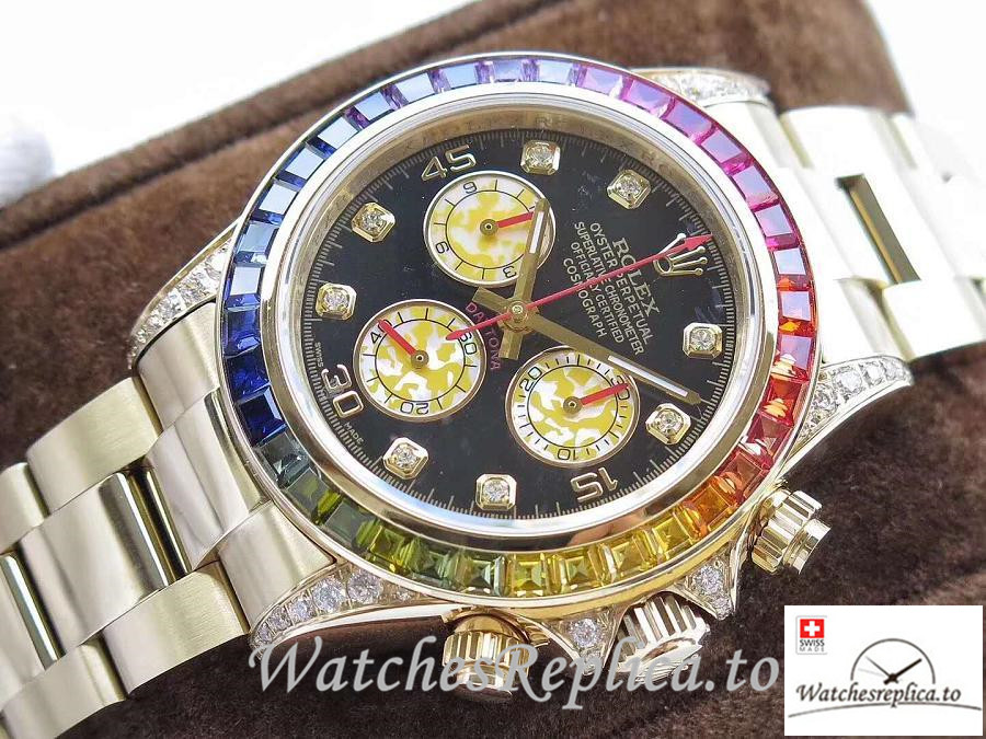 Swiss Rolex Daytona Cosmograph Rainbow Replica 116589 Gold Strap 40MM - WatchesReplica.is