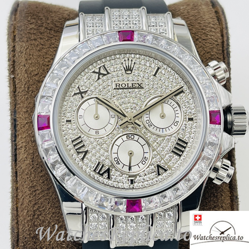 Swiss Rolex Daytona Replica 116599 Rubber strap 40MM Diamonds Dial Red - WatchesReplica.is
