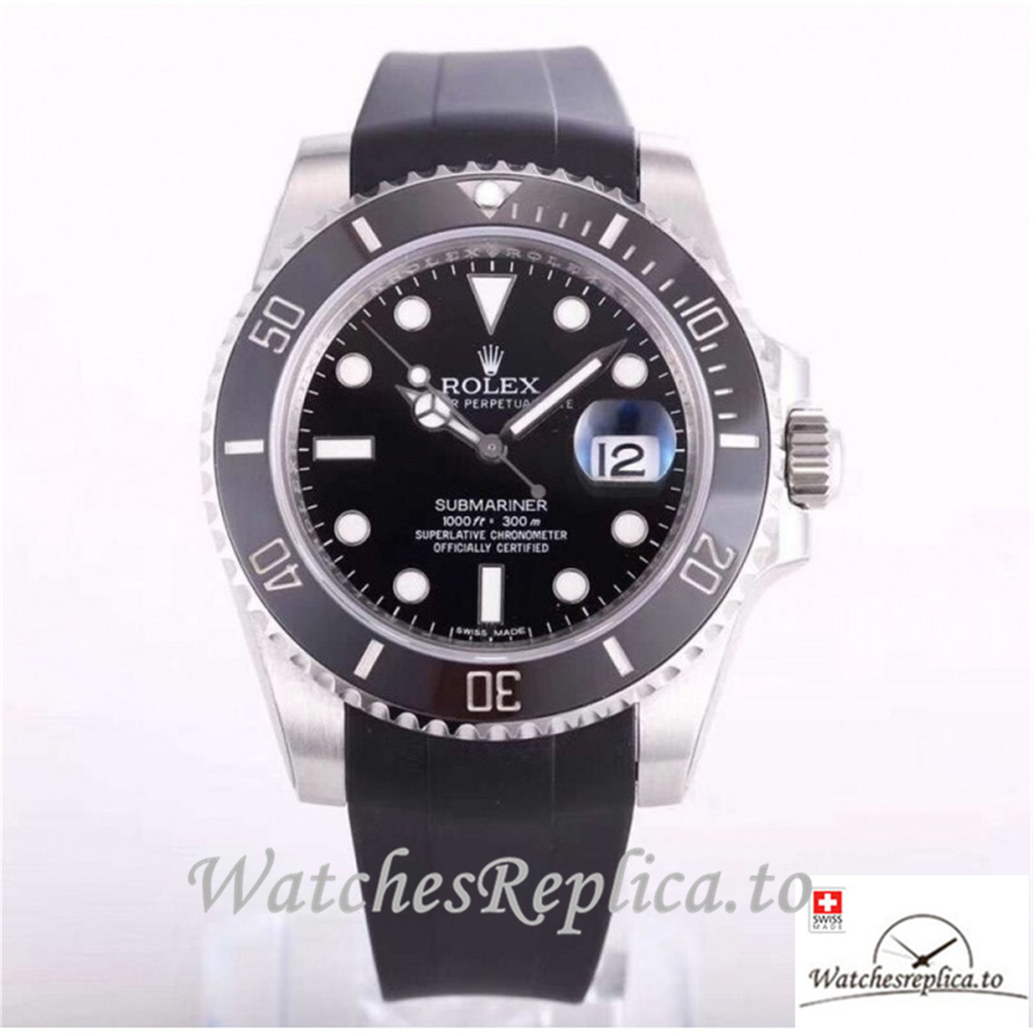 Swiss Rolex Submariner Date Replica 116610LN 002 Black Rubber Strap 40MM - WatchesReplica.is