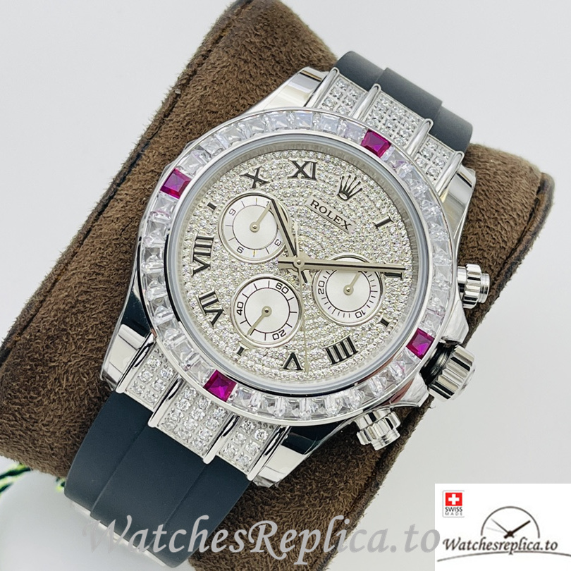 Swiss Rolex Daytona Replica 116599 Rubber strap 40MM Diamonds Dial Red - WatchesReplica.is