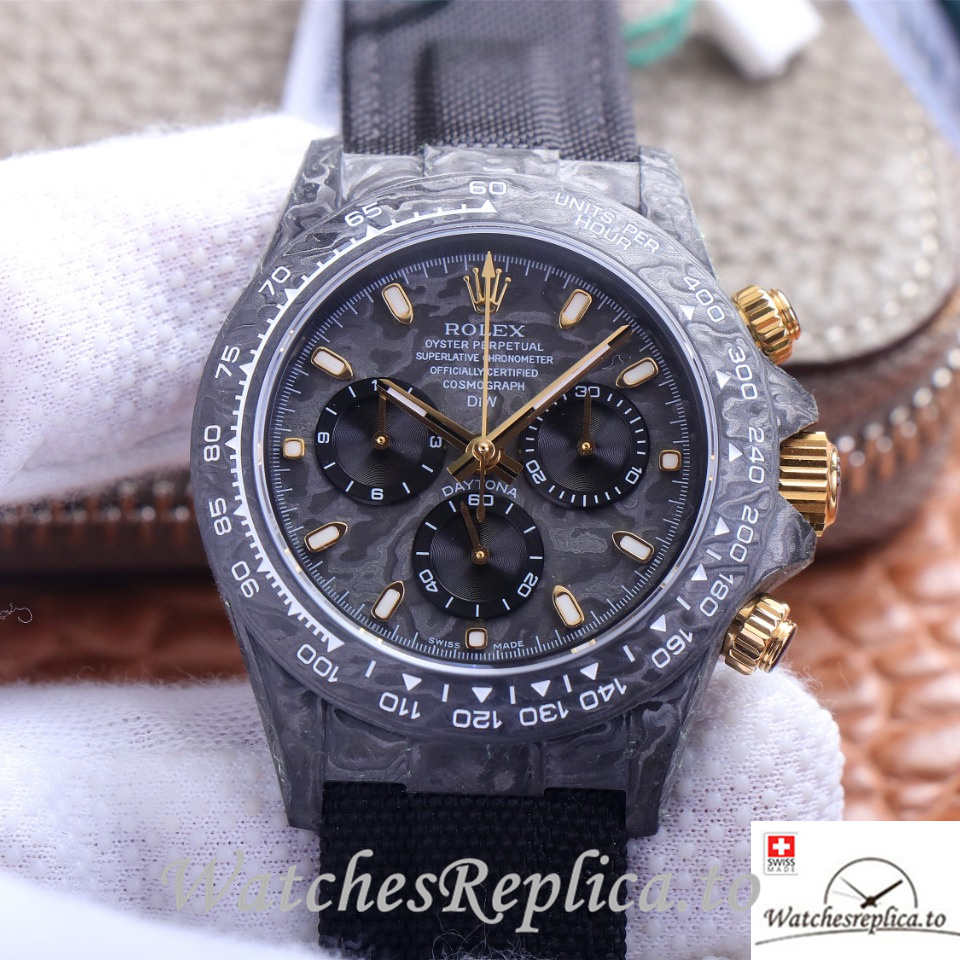Swiss Rolex Daytona Replica Black Canvas strap 40MM Black Dial - WatchesReplica.is
