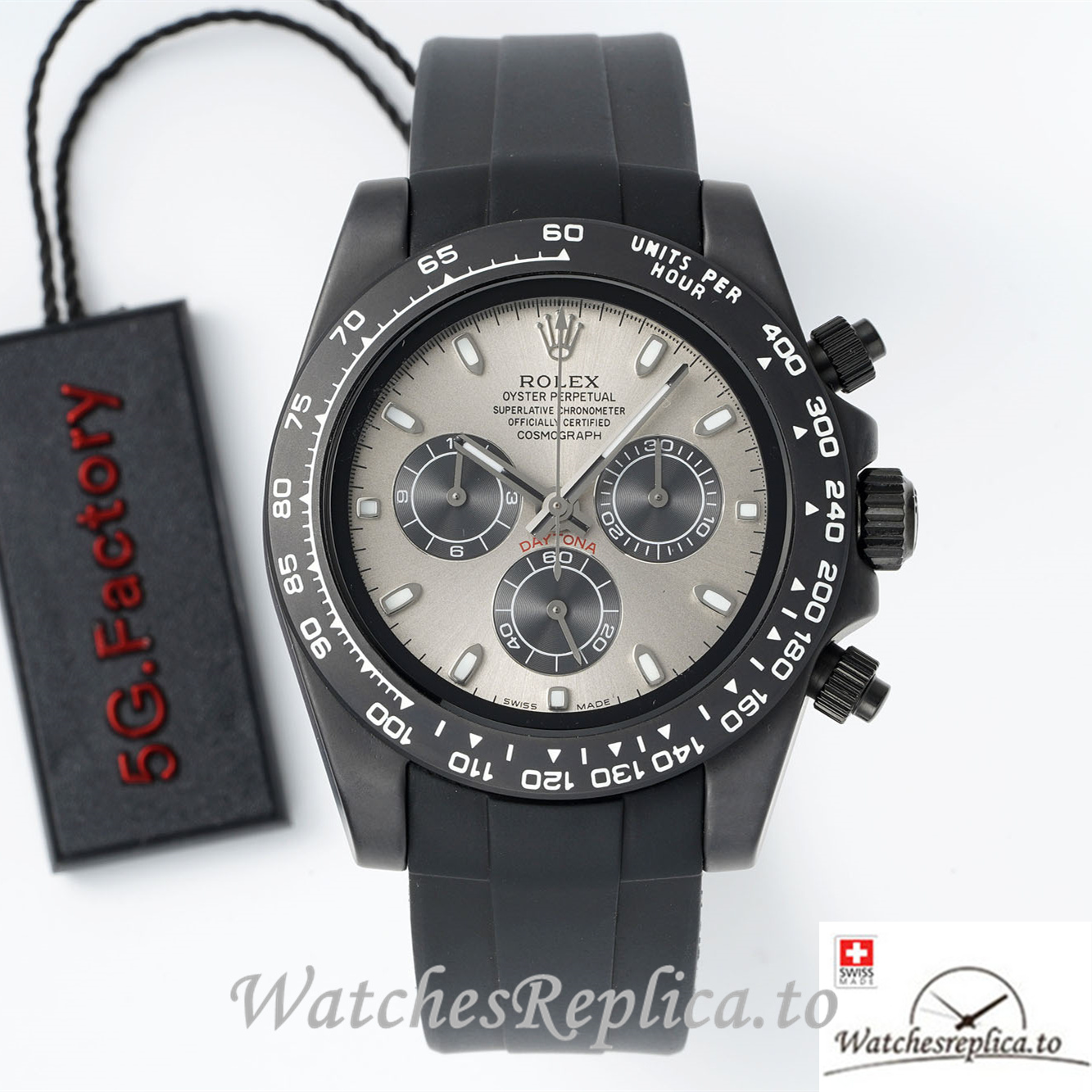 Swiss Rolex Daytona Replica Black Rubber strap 40MM Silver Dial - WatchesReplica.is