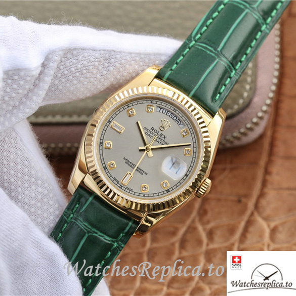 Swiss Rolex Day-Date Replica 118138-0135 Leather strap 36MM - WatchesReplica.is