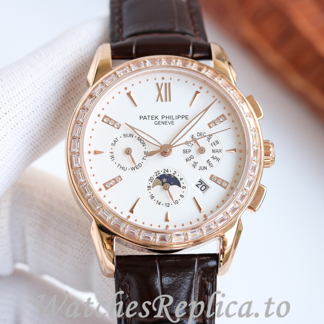 Patek Philippe Replica Annual Calendar Leather strap 41MM - WatchesReplica.is