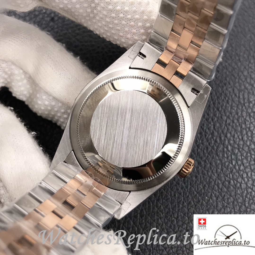 Swiss Rolex Datejust Replica Stainless steel strap 36MM Rose Gold Green Dial - WatchesReplica.is