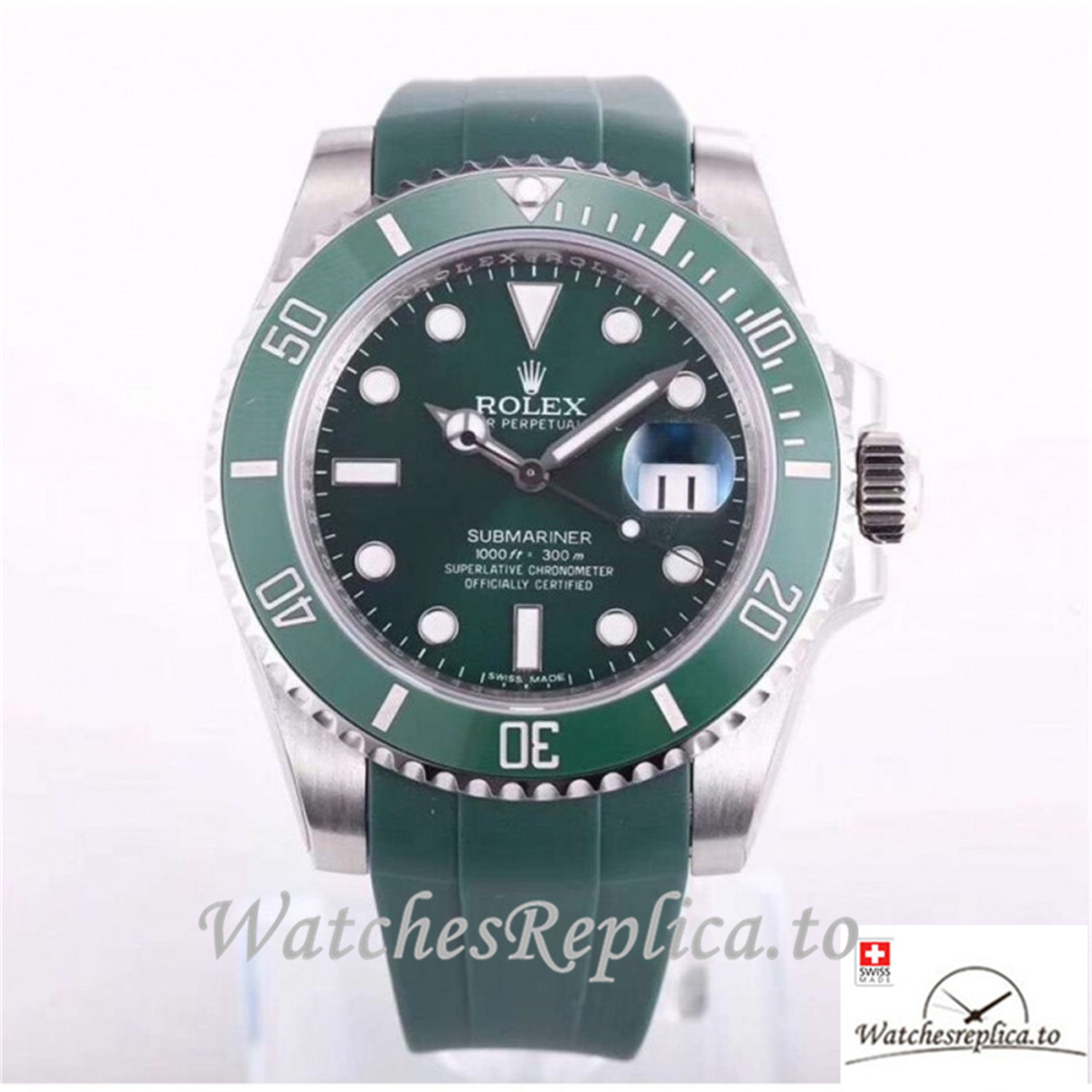 Swiss Rolex Submariner Replica 116610LV 002 Green Rubber Strap 40MM - WatchesReplica.is