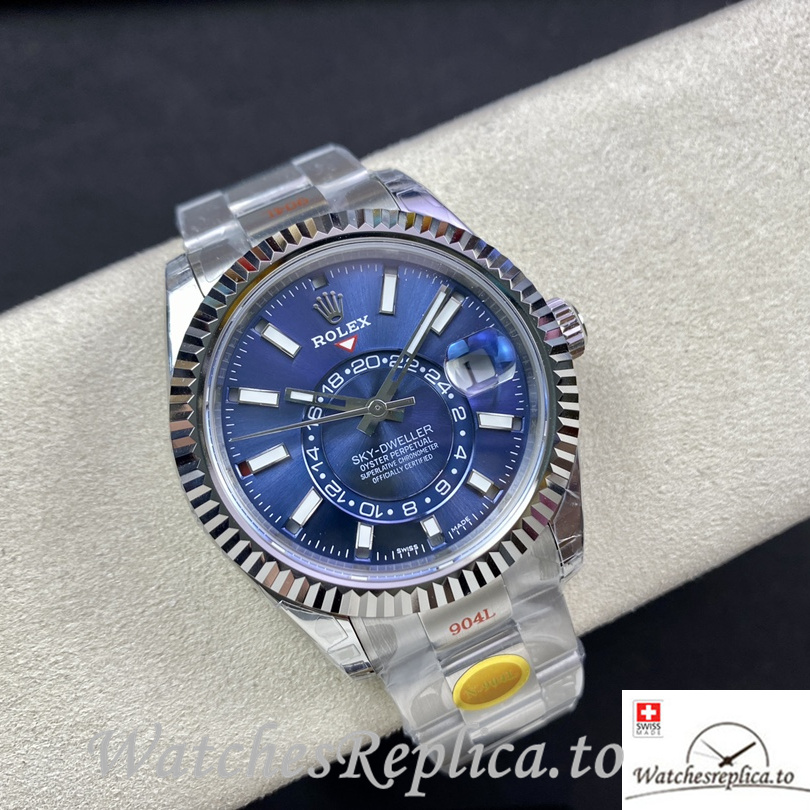 Swiss Rolex Sky Dweller Replica Stainless steel strap 42MM Blue Dial - WatchesReplica.is