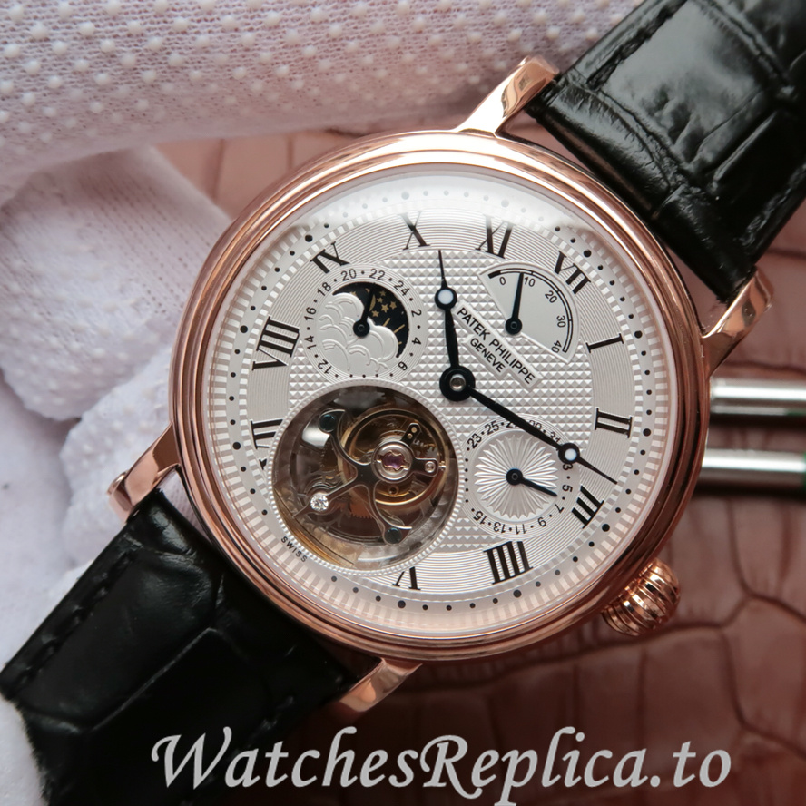 Patek Philippe Replica Complications Leather strap 42MM - WatchesReplica.is