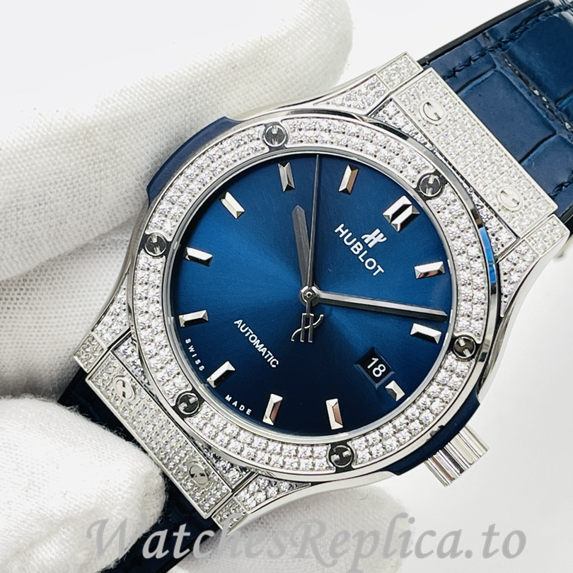 Hublot Replica Big Bang Sang Bleu Leather strap 42MM - WatchesReplica.is