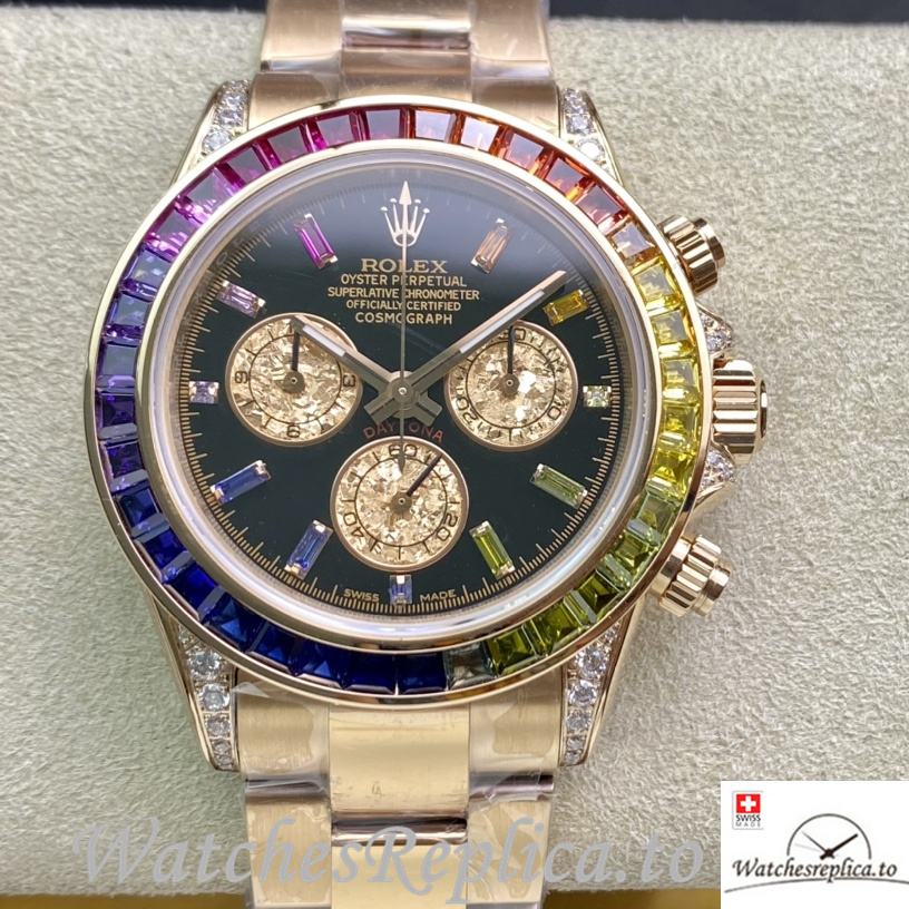 Swiss Rolex Daytona 116598RBOW Replica Rose Gold strap 40MM - WatchesReplica.is