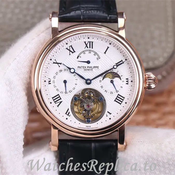 Patek Philippe Replica Complications Leather strap 42MM - WatchesReplica.is
