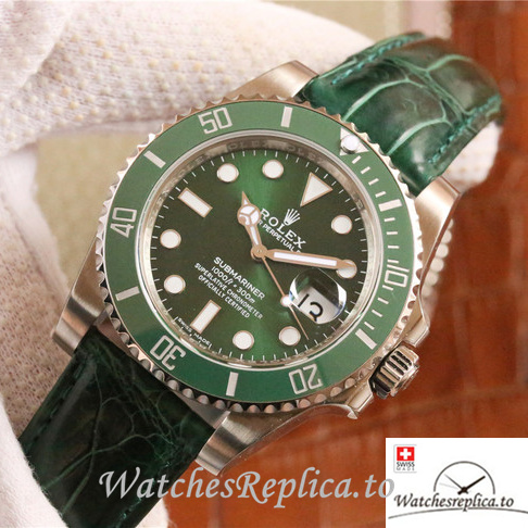 Swiss Rolex Submariner Replica 116610lv Leather strap 40MM - WatchesReplica.is