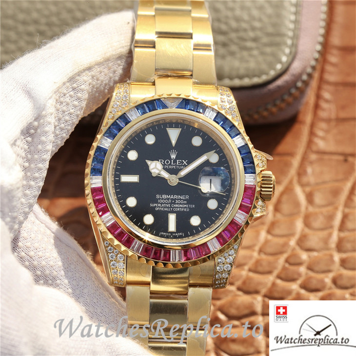 Swiss Rolex Submariner Replica 116618LN-97208 Yellow Gold strap 40MM - WatchesReplica.is