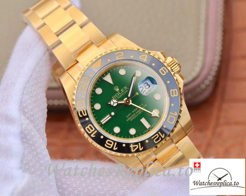 Swiss Rolex GMT Master II Replica 116718LN Gold Strap 40MM - WatchesReplica.is