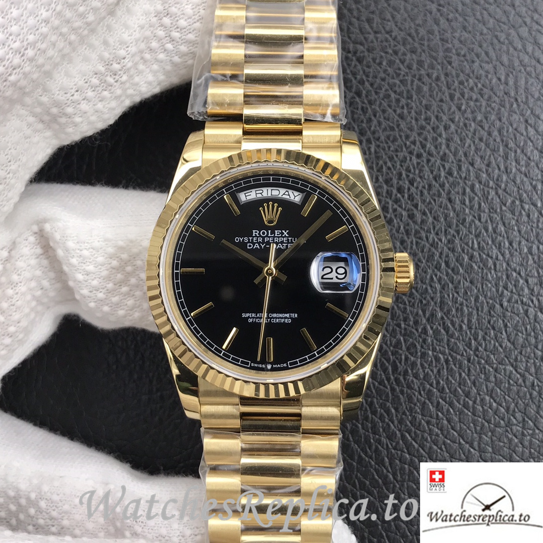 Swiss Rolex Day Date Replica 128238 Yellow Gold strap 36MM - WatchesReplica.is