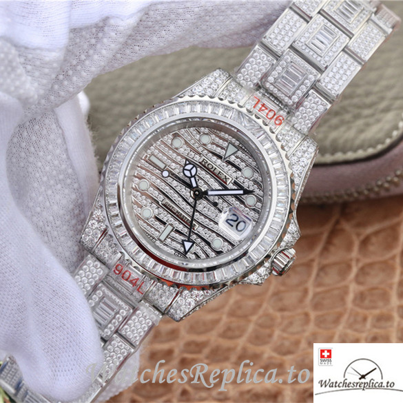 Swiss Rolex GMT-Master Replica 116769TBR-74779B White Gold and Diamonds strap 40MM - WatchesReplica.is