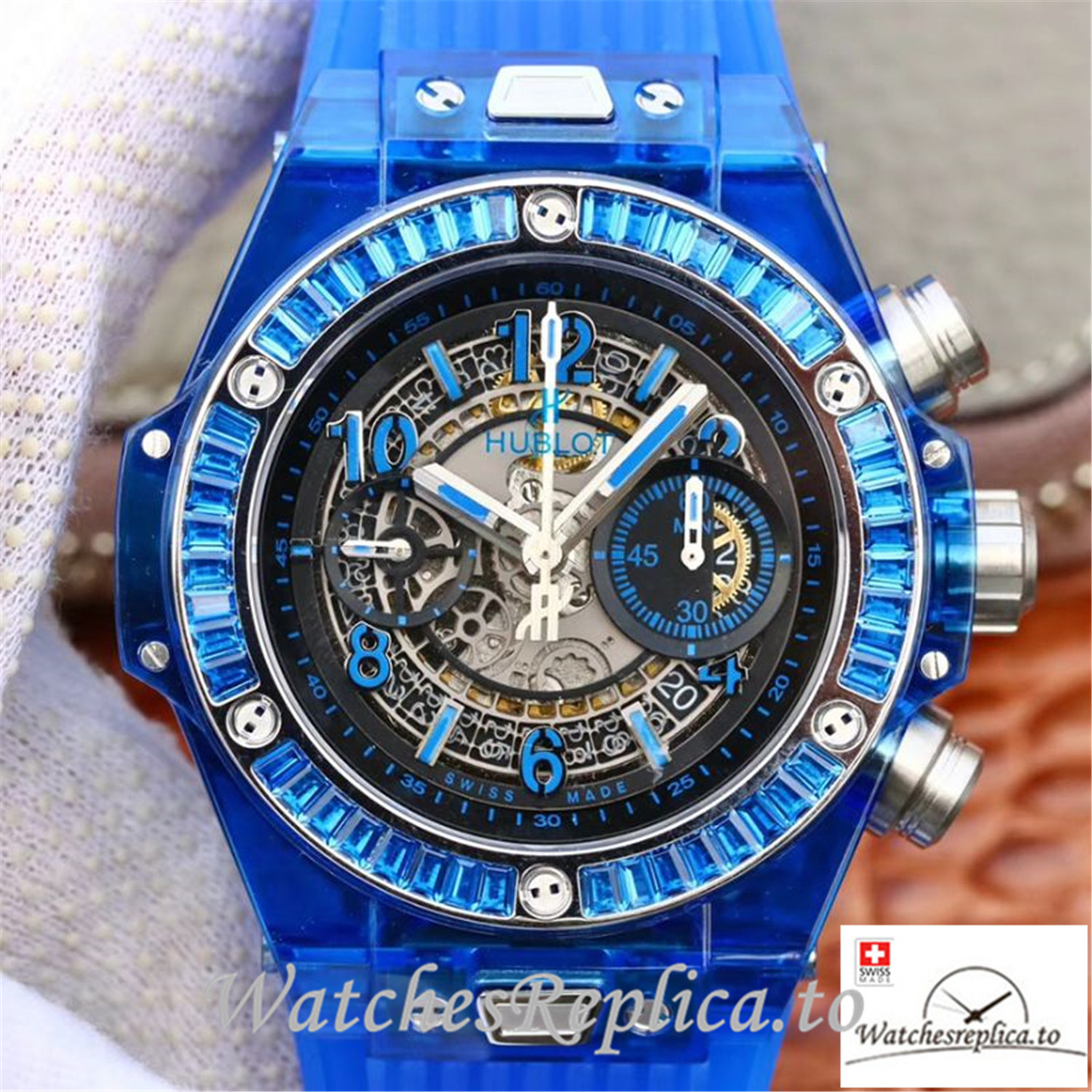 Swiss Hublot Big Bang Unico Replica 411.JX.4802.RT 001 Blue Transparent Strap 45MM - WatchesReplica.is