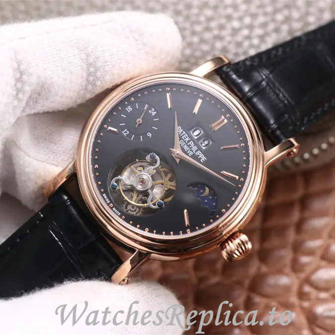 Patek Philippe Replica Complications Leather Rubber strap 42MM - WatchesReplica.is