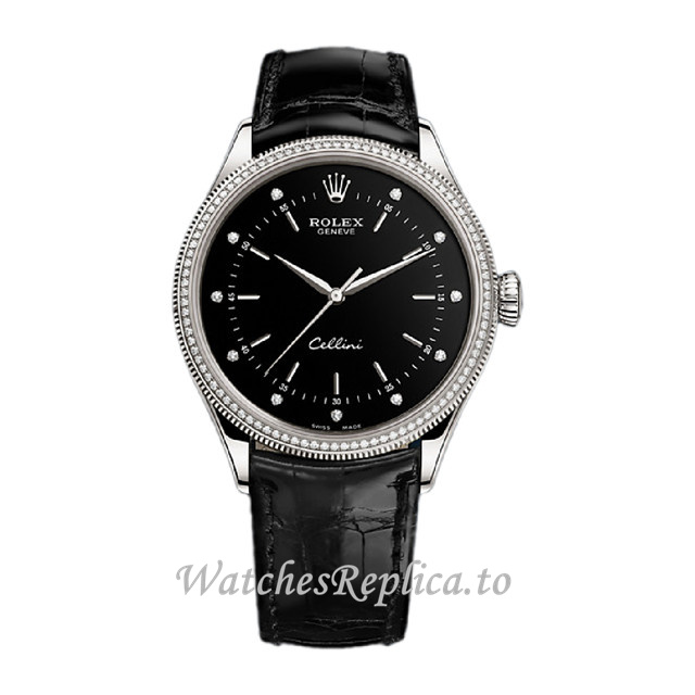 Replica Rolex Cellini 50609-RBR 39MM Leather strap Mens Watch - WatchesReplica.is