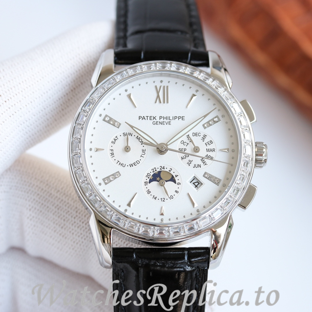 Patek Philippe Replica Annual Calendar Leather strap 41MM - WatchesReplica.is