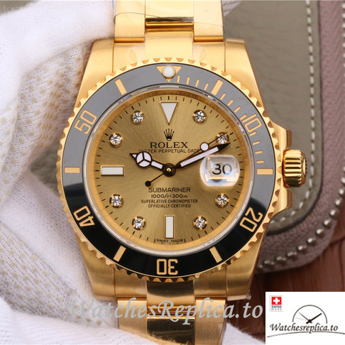 Swiss Rolex Submariner Replica 116618 Yellow Gold strap 40MM - WatchesReplica.is